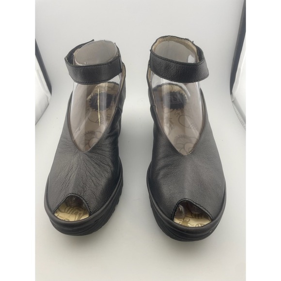 Fly London Yala Metallic Leather Wedge Peep Toe Slingback Sandal 37 6.5-7 - Picture 4 of 16